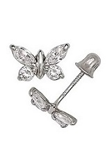teensy catchy butterfly cz white gold baby earrings